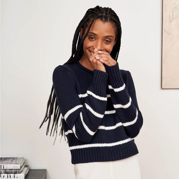 La Ligne Sweaters - La Ligne Mini Marina Sweater Navy with Cream Stripes
